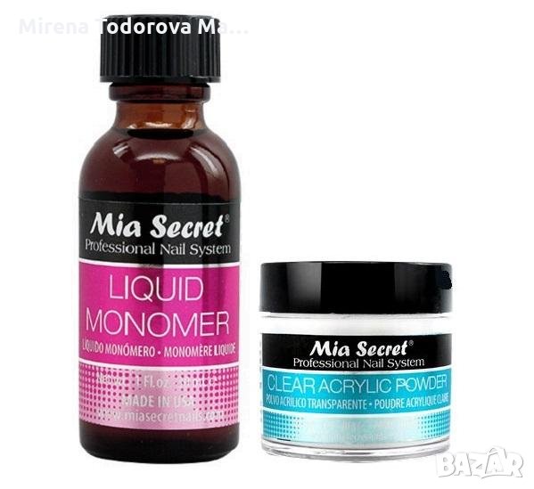 MIA SECRET 4oz течен мономер + 4oz прозрачен акрилен прах за нокти арт, снимка 1