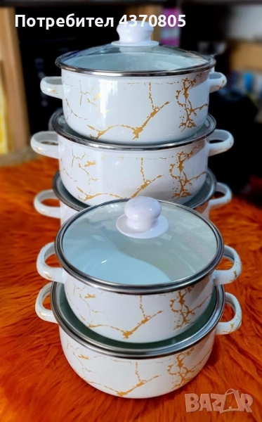 Комплект от 5 броя многослойни емайлирани тенджери  , снимка 1