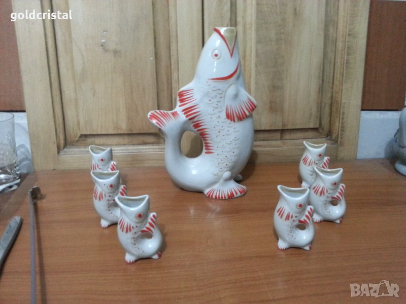 Руски порцелан чашки рибки и бутилка риба, снимка 1