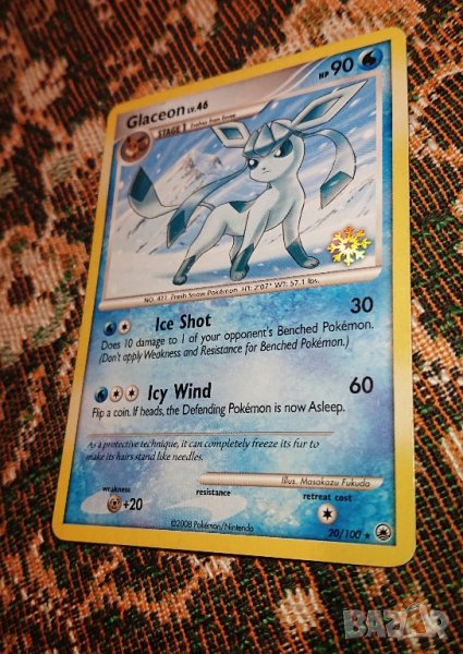 Pokemon Glaceon 20/100 Холо печат Снежинка, снимка 1