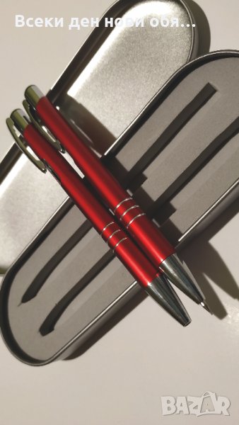 Луксозен комплект - химикал и тънкописец в метална кутия , снимка 1