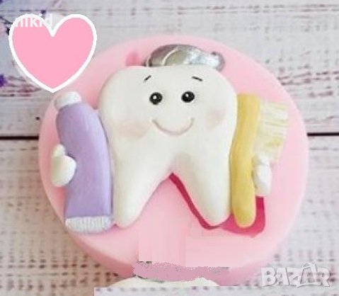 Зъб Зъбче четка паста за зъби силиконов молд форма калъп фондан гипс шоколад, снимка 1
