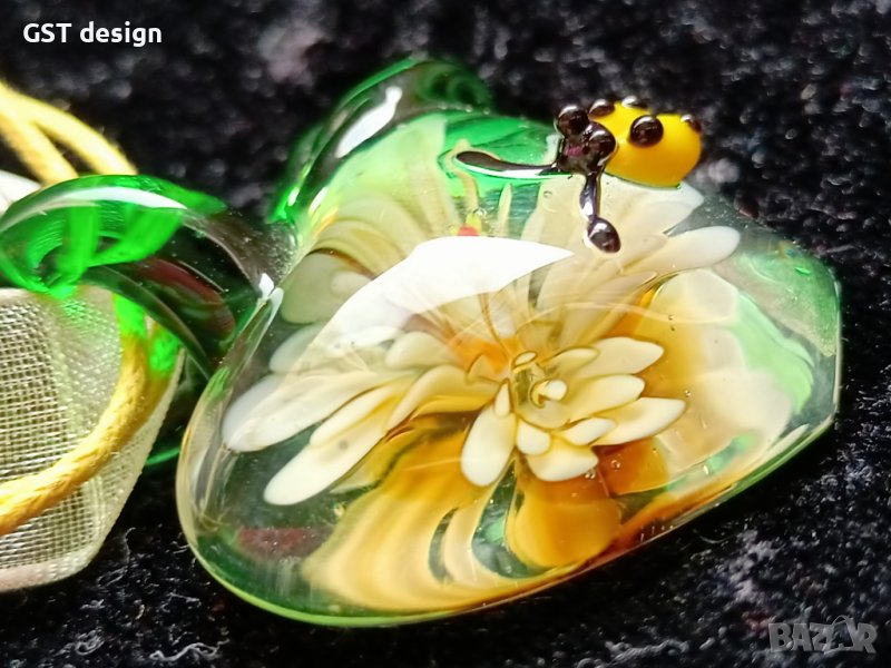 Колие Мурано Стъкло Органза Релеф Сърце Калинка, снимка 1