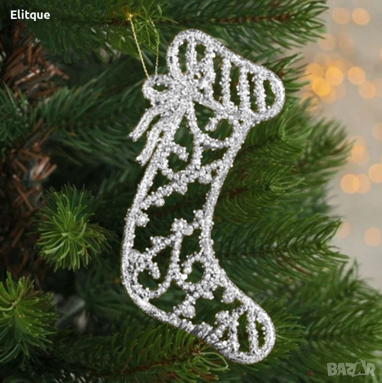 Коледна блестяща украса за елха във форма на Коледен чорап, снимка 1