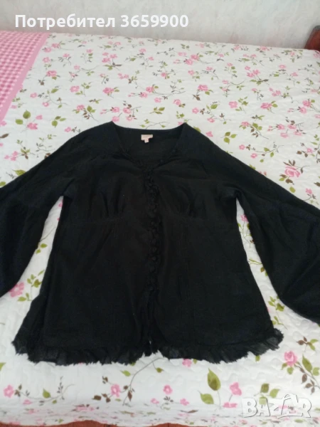 Черна дамска блуза, буфан ръкав, 14 UK,, снимка 1