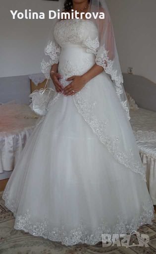 Сватбена рокля, воал и чанта, снимка 1