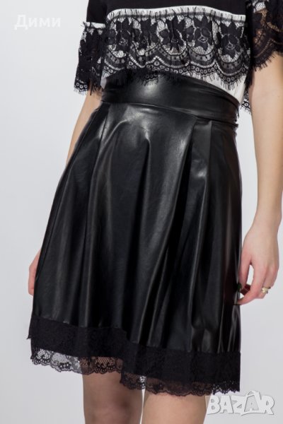 Кожена и тюлена поли в черно, снимка 1