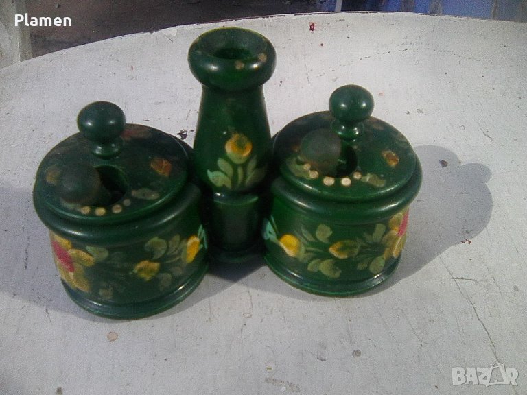 Дървена солница пиперница ръчно рисувана, снимка 1