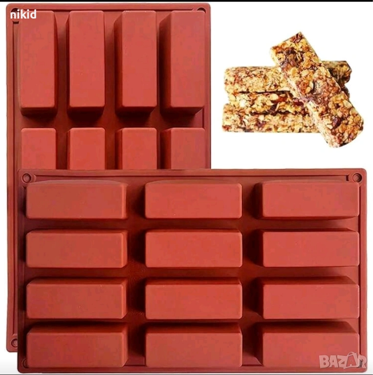 12 правоъгълник продълговати правоъгълни тип Мюсли Бар бишкоти силиконов молд форма за десерти и др, снимка 1