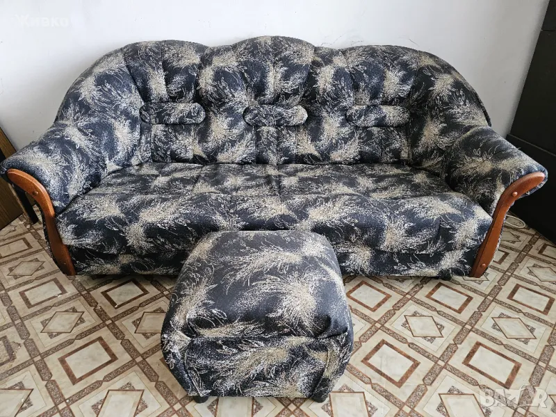 Разтегателен диван тип перла (холна гарнитура) с табуретка, снимка 1