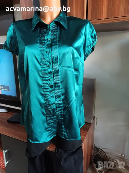 зелена риза от сатен , снимка 1