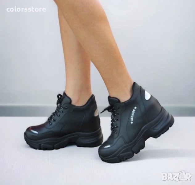 Кецове на платформа - черна кожа с черно ходило - PA60, снимка 1