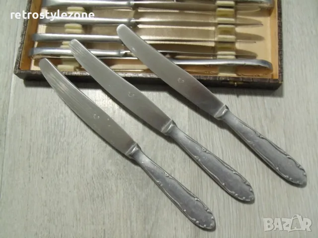 № 7805 стар комплект прибори   - ножчета - 12 броя   - с кутия   - метални   - печат / маркировка , снимка 4 - Други ценни предмети - 48474940