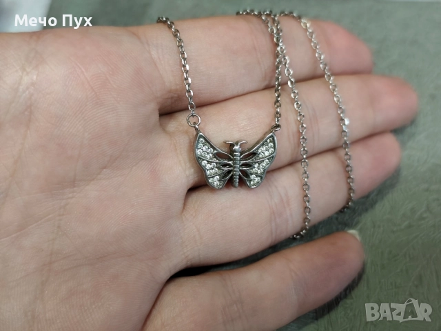 Сребърен синджир с висулка Пеперуда (345), снимка 4 - Колиета, медальони, синджири - 51489604