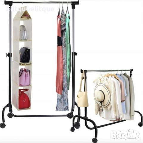 Регулируема метална закачалка на колелца – мобилен гардероб с регулируема височина, снимка 7 - Други стоки за дома - 52171734