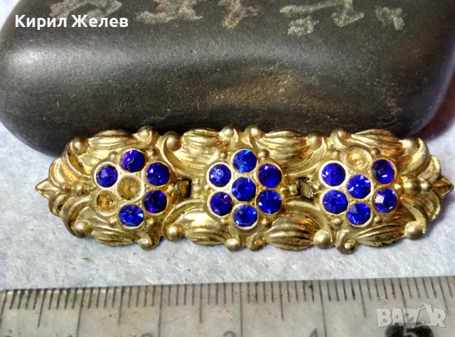 РАЗКОШНА СТАРА ФЛОРАЛНА АР НУВО СТИЛ БРОШКА с ФАСЕТИРАНИ КАМЪЧЕТА СИН ЦИРКОН 48830, снимка 9 - Антикварни и старинни предмети - 48734025