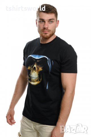 Нова мъжка тениска с дигитален печат Череп с качулка, Скелет, снимка 6 - Тениски - 37664193