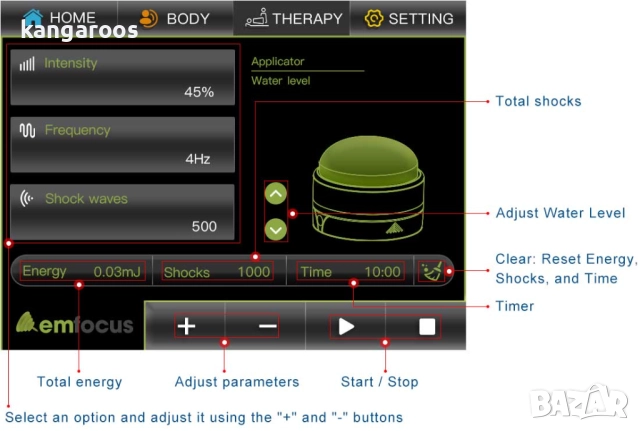 Апарат за електромагнитно фокусирана ударно-вълнова терапия AresPro EMFOCUS фокусиран шокуейв, снимка 4 - Медицинска апаратура - 51862639