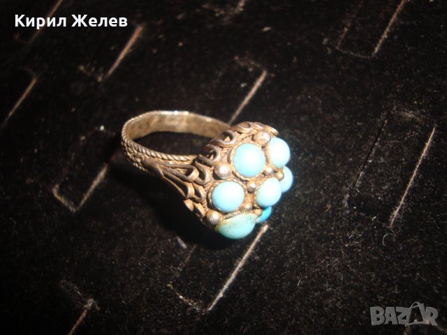 СТАРИНЕН СРЕБЪРЕН ТЮРКОАЗЕН ВЪЗРОЖДЕНСКИ ПРЪСТЕН ЕСТЕСТВЕН ТЮРКОАЗ СРЕБРО КУЮМДЖИЙСКА РАБОТА 22627, снимка 17 - Антикварни и старинни предмети - 33045324
