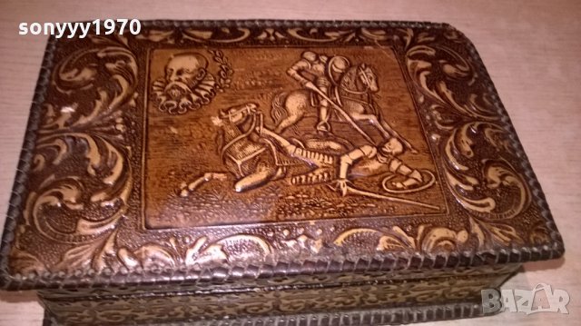 музикална кутия-19х13х7см-дърво и кожа-внос франция, снимка 4 - Колекции - 27161420