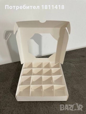 Кутия за бонбони 16 броя с разделите Кутия с прозорче за сладки  | Кутия за сладкиши 15*15*3.5, снимка 4 - Домашни продукти - 33104856