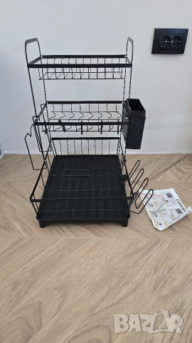 3-етажен метален черен сушулник за чинии, снимка 2 - Аксесоари за кухня - 53185511