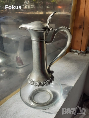 Стара антикварна кана графа стъкло метал печат, снимка 4 - Антикварни и старинни предмети - 53408597