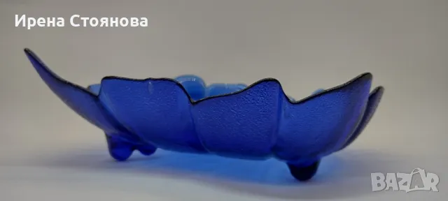 Голяма, стъклена фруктиера във формата на листо с крачета. , снимка 3 - Декорация за дома - 49324859