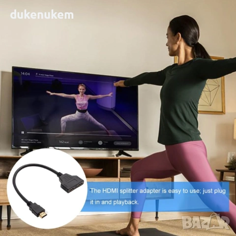HDMI сплитер адаптер 1 към 2 1080P – HDMI мъжки към два HDMI женски изхода, снимка 5 - Кабели и адаптери - 53041556