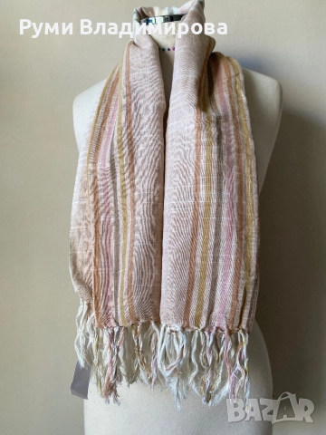 Бежов шал от 100 % органик памук, с етикет, снимка 7 - Шалове - 52934619