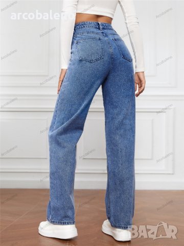 Дамски изпрани прави дънки с висока талия, снимка 3 - Дънки - 43291013