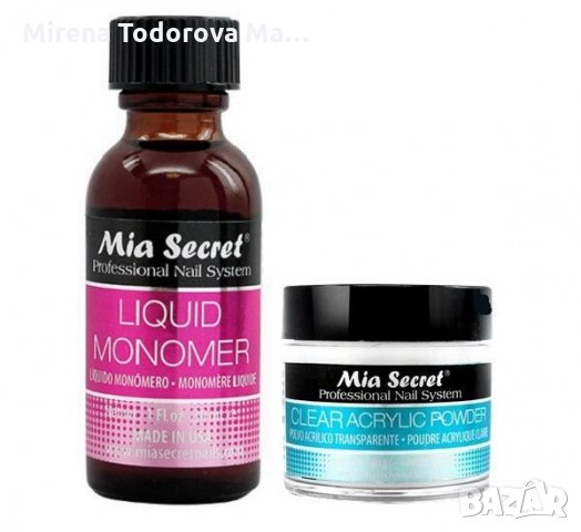 MIA SECRET 4oz течен мономер + 4oz прозрачен акрилен прах за нокти арт