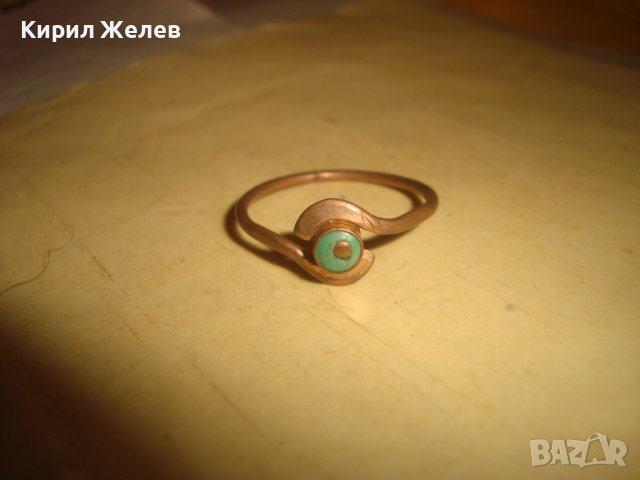 19 Век МЕДЕН ПРЪСТЕН с ПОЗЛАТА и НАТУРАЛЕН ТЮРКОАЗ РЯДКА РЪЧНА МАЙСТОРСКА ИЗРАБОТКА , снимка 5 - Антикварни и старинни предмети - 37685806
