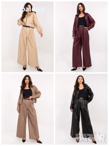 Дамски кожени панталони с плисета и колан, 4цвята 