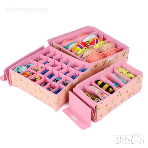 2550 Комплект от 3бр.розови органайзери за бельо и чорапи с капаци, снимка 5 - Други стоки за дома - 28482066