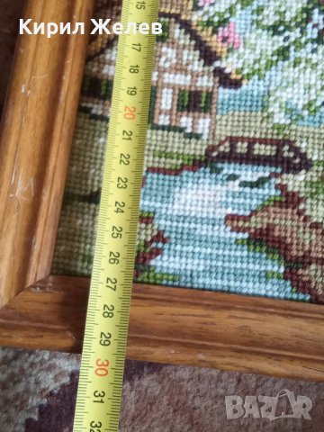 СТАР ГОБЛЕН СЕЛСКА КЪЩА ГЕРМАНИЯ ПАСТОРАЛЕН ПРОЛЕТЕН СЕЛСКИ ПЕЙЗАЖ в ДЪРВЕНА РАМКА 30925 , снимка 3 - Гоблени - 37791358