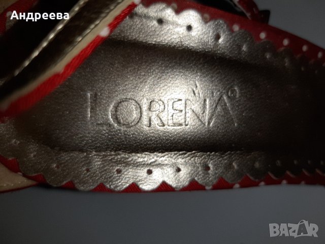 Сандали Lorena - ток, ефектни, червени на точки , снимка 5 - Дамски обувки на ток - 26976614