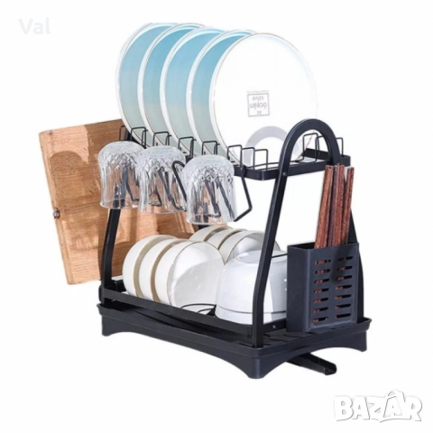 Пластмасов елегантен сушилник за съдове на две нива, снимка 3 - Аксесоари за кухня - 52405494