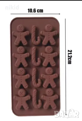 Джинджифилово човече бастунче Коледни силиконов молд форма за фондан шоколад гипс желе украса бонбон, снимка 2 - Форми - 23576289