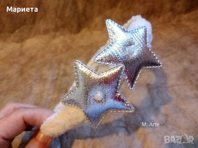 Бяла диадема със сребърни звездички Коледна Диадема Ръчна Изработка Аксесоари за коса , снимка 4 - Аксесоари за коса - 43208321