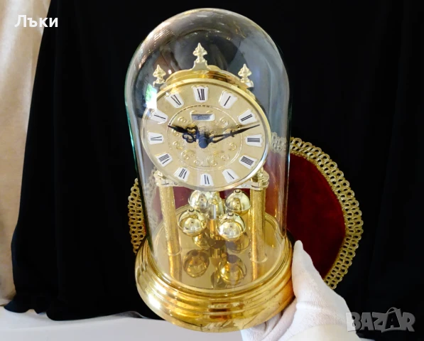 Настолен часовник,стъклен купол,барок,позлата. , снимка 7 - Антикварни и старинни предмети - 51409763