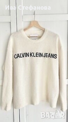  пуловер вълна кашмир цвят слонова кост, с кройка Calvin Klein Jeans, с лека кройка, мек и топ, снимка 2 - Блузи с дълъг ръкав и пуловери - 51864687