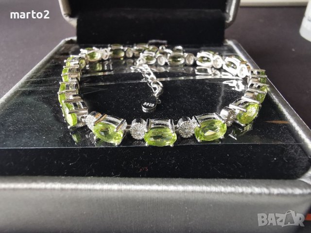  Елегантна сребърна 925 гривна с 17 Натурални Перидота и Циркони!, снимка 11 - Гривни - 40241647