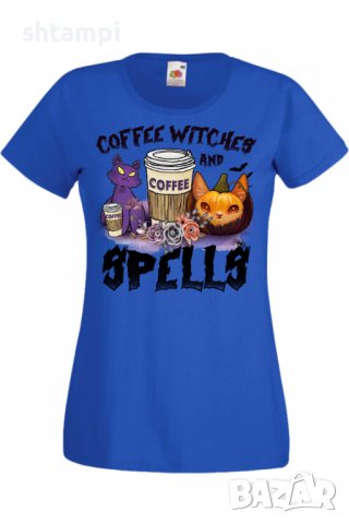 Дамска тениска Coffee Witches And Spells,Halloween,Хелоуин,Празник,Забавление,Изненада,Обичаи,, снимка 4 - Тениски - 38144683