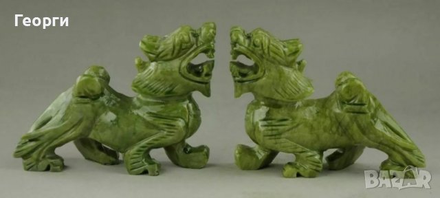 Естествен зелен нефрит, ръчно изработена двойка дракони, снимка 2 - Ръчно изработени сувенири - 37828280