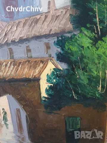 Collado 55х47см/испанска картина масло върху платно/градски пейзаж/къщи-катедрала/дървена рамка, снимка 3 - Картини - 51192802
