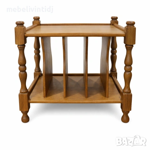 Винтидж дървена поставка за винилови плочи