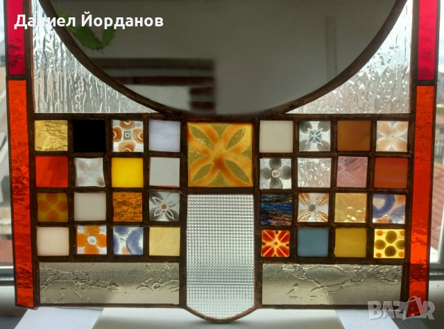 Огледало - Витраж в червено, жълто и бяло, снимка 4 - Огледала - 53575864