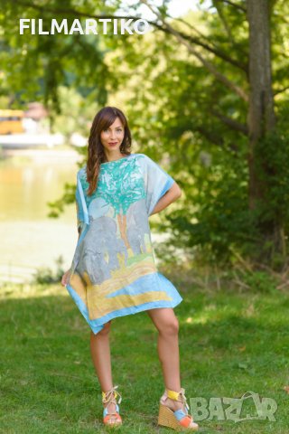 Ръчно рисувана копринена туника "Индийските слонове", снимка 2 - Туники - 38407006