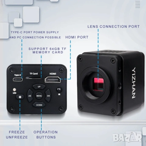 4K 30FPS 2K 60FPS дигитална камера пълен комплект с IMX678 CCD HDMI USB 4K видео камера за микроскоп, снимка 6 - Камери - 53087877